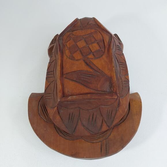 Hand Carved Wooden Frog Figure Trinket Box - Picture 3 of 7